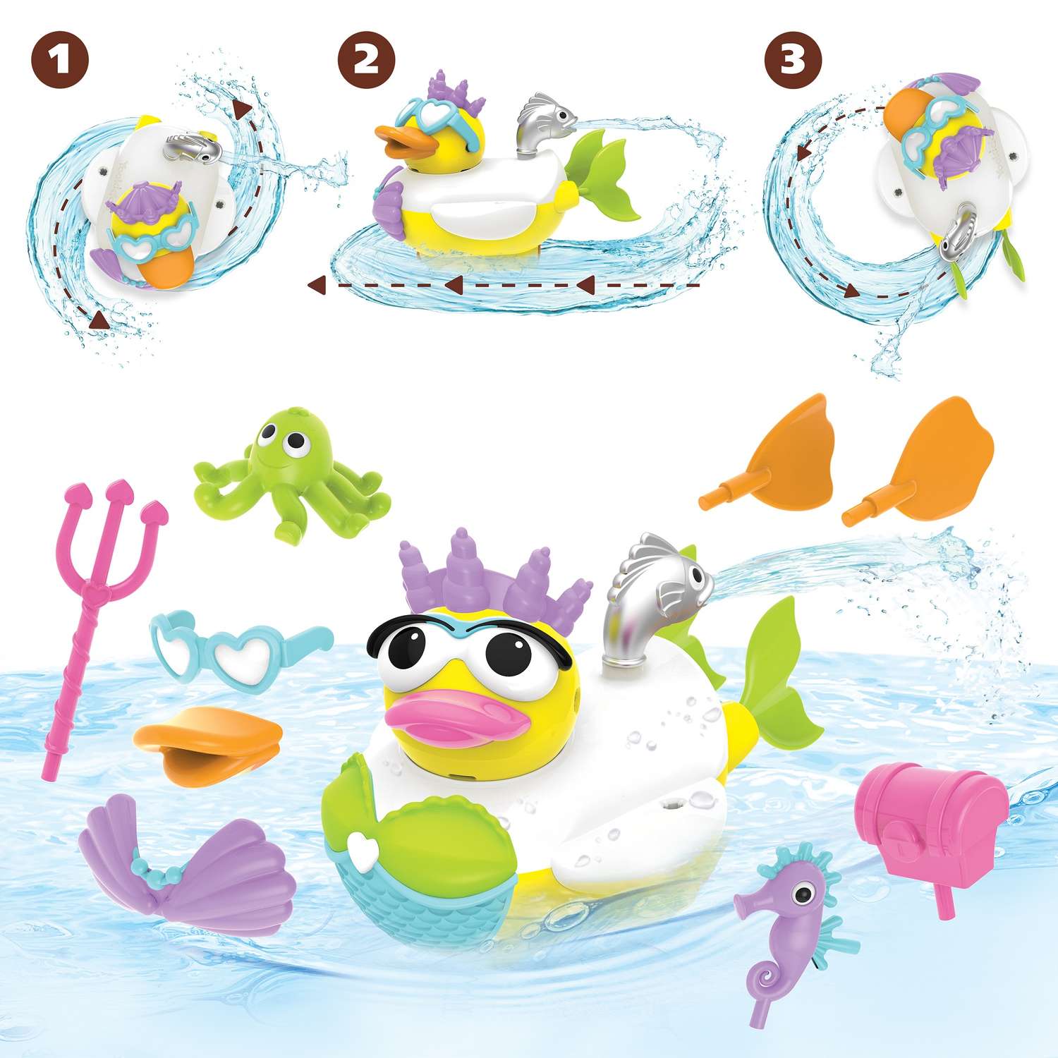 Игрушка для ванны Yookidoo Утка-русалка с водометом и аксессуарами - фото 2