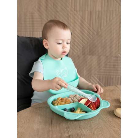 Набор посуды Baby Nice для детей с нагрудником силикон мятный