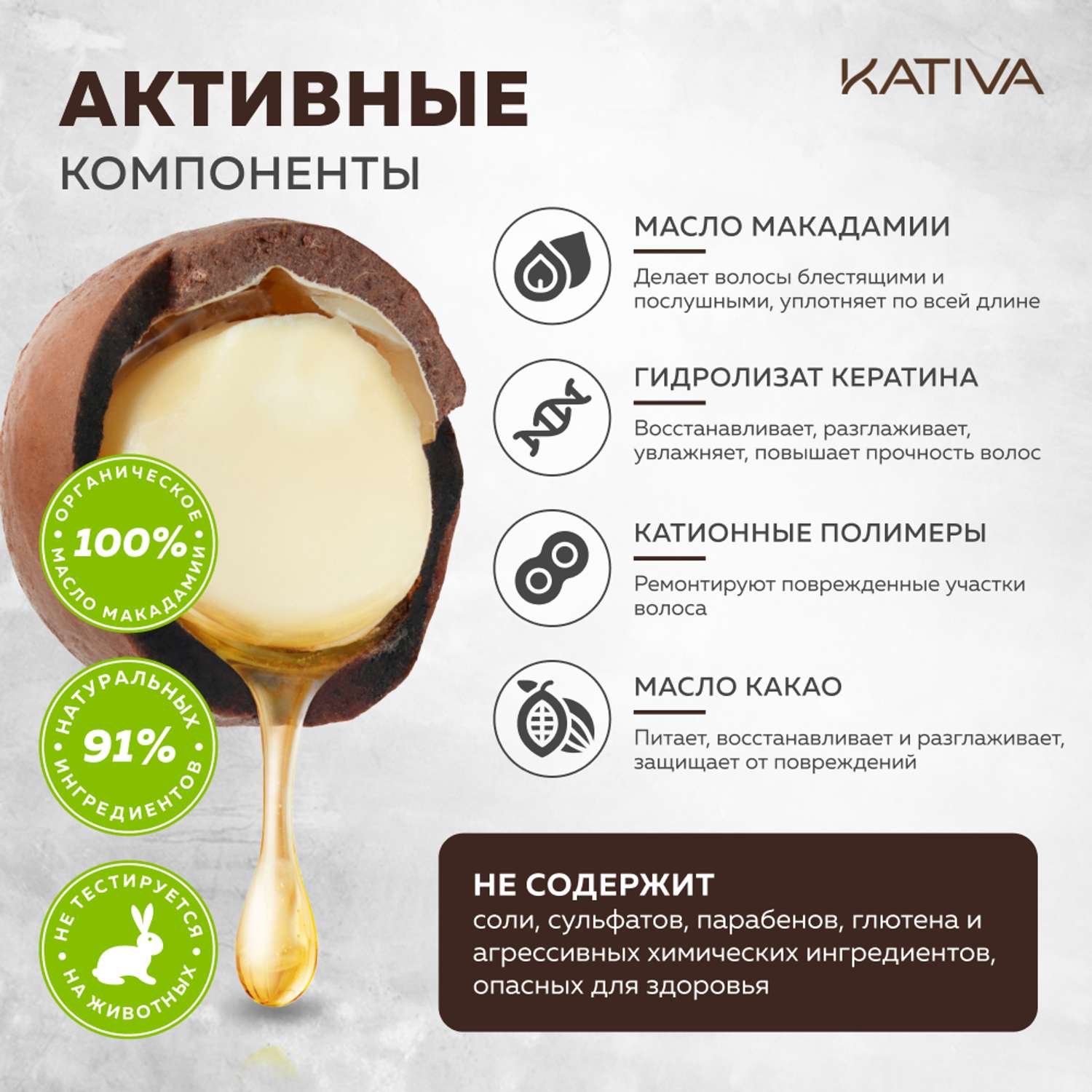 Интенсивно увлажняющая маска Kativa для волос Macadamia 250мл - фото 4