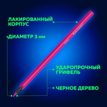 Карандаши цветные Brauberg деревянные для рисования 12 неоновых цветов