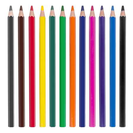 Карандаши цветные Пифагор для рисования набор 12 цветов утолщенные пластиковые