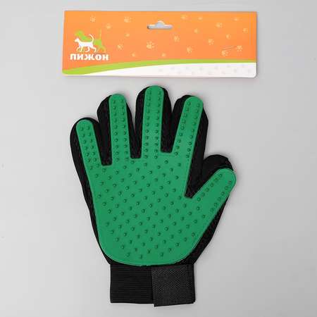 Перчатка для груминга Пижон для вычесывания шерсти из неопрена зеленая