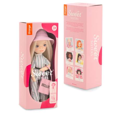 Каркасная мягкая кукла Orange Toys Sweet Sisters Mia в полосатом комбинезоне 32см Серия Лето