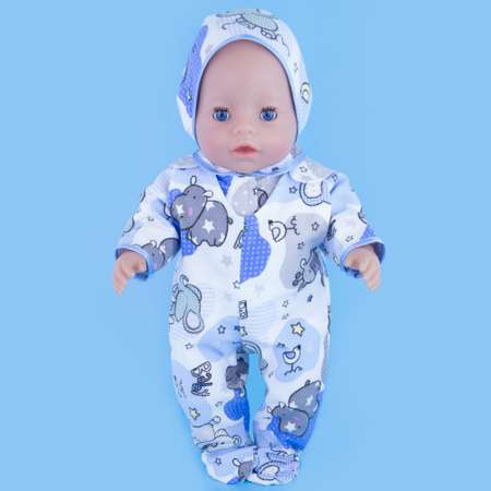 Комплект одежды Модница для пупса 43-48 см из фланели 6101 голубой-серый