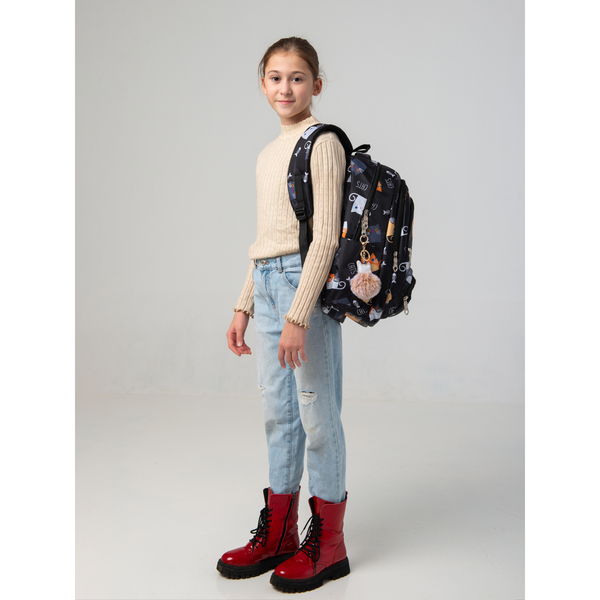Рюкзак с брелоком киска O GO для девочки с кошкой и пеналом - фото 13