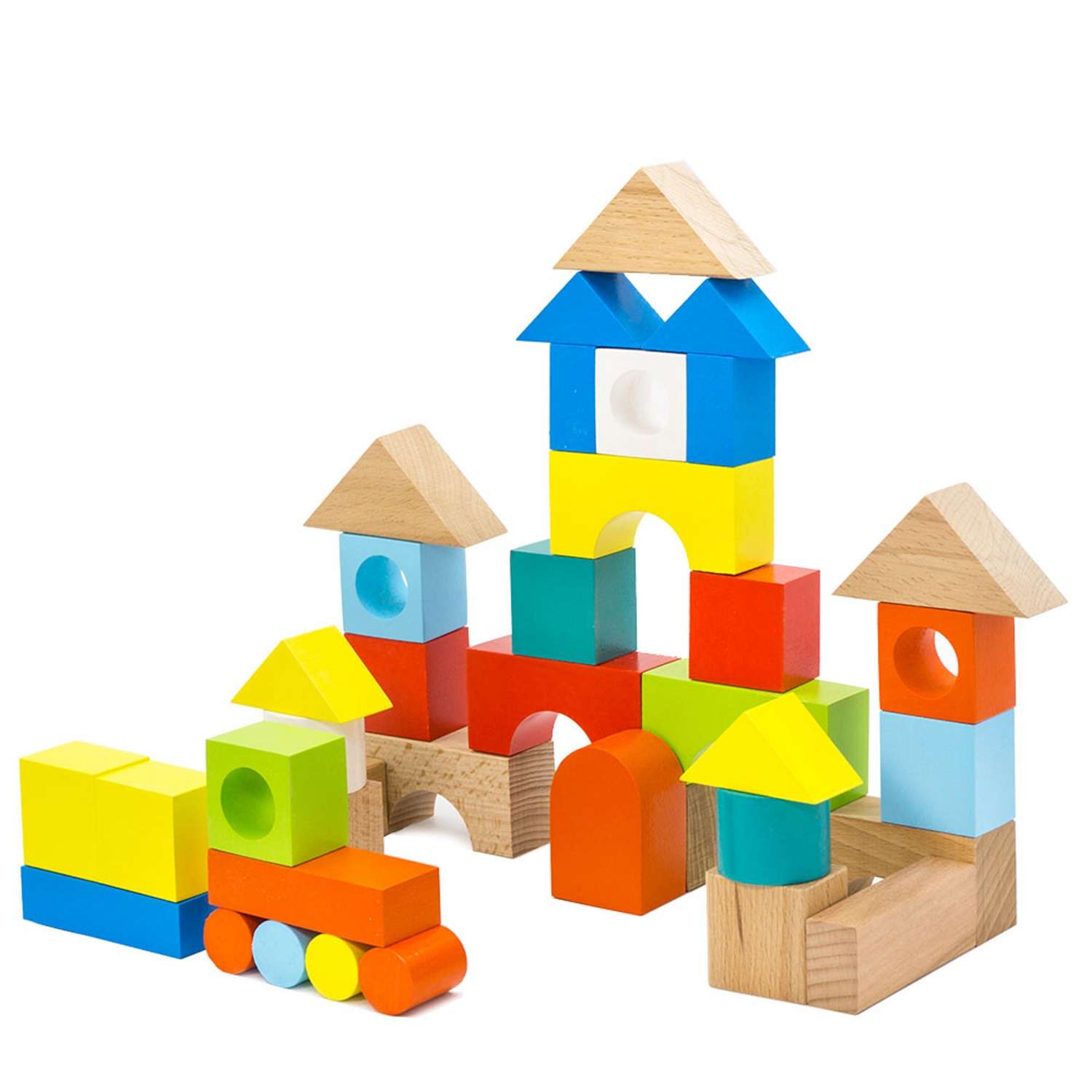 Конструктор Городок Alatoys наповоловину окрашенный развивающая деревянная Монтессори игрушка для малышей и детей - фото 1