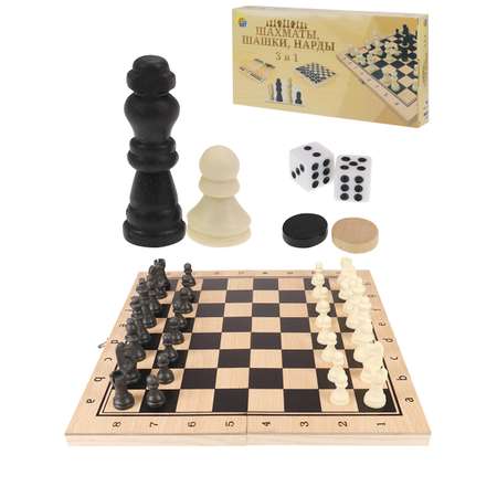 Игра 3 в 1 Рыжий кот шахматы/шашки/нарды 24х12х3 см