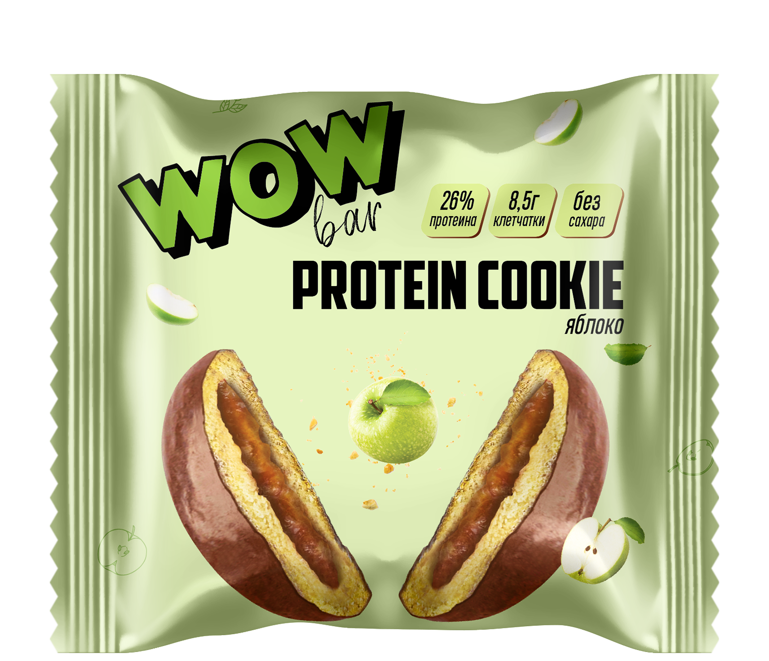 Протеиновое печенье Prime Kraft WOWBAR с начинкой со вкусом Яблоко шоубокс 10х40г - фото 1