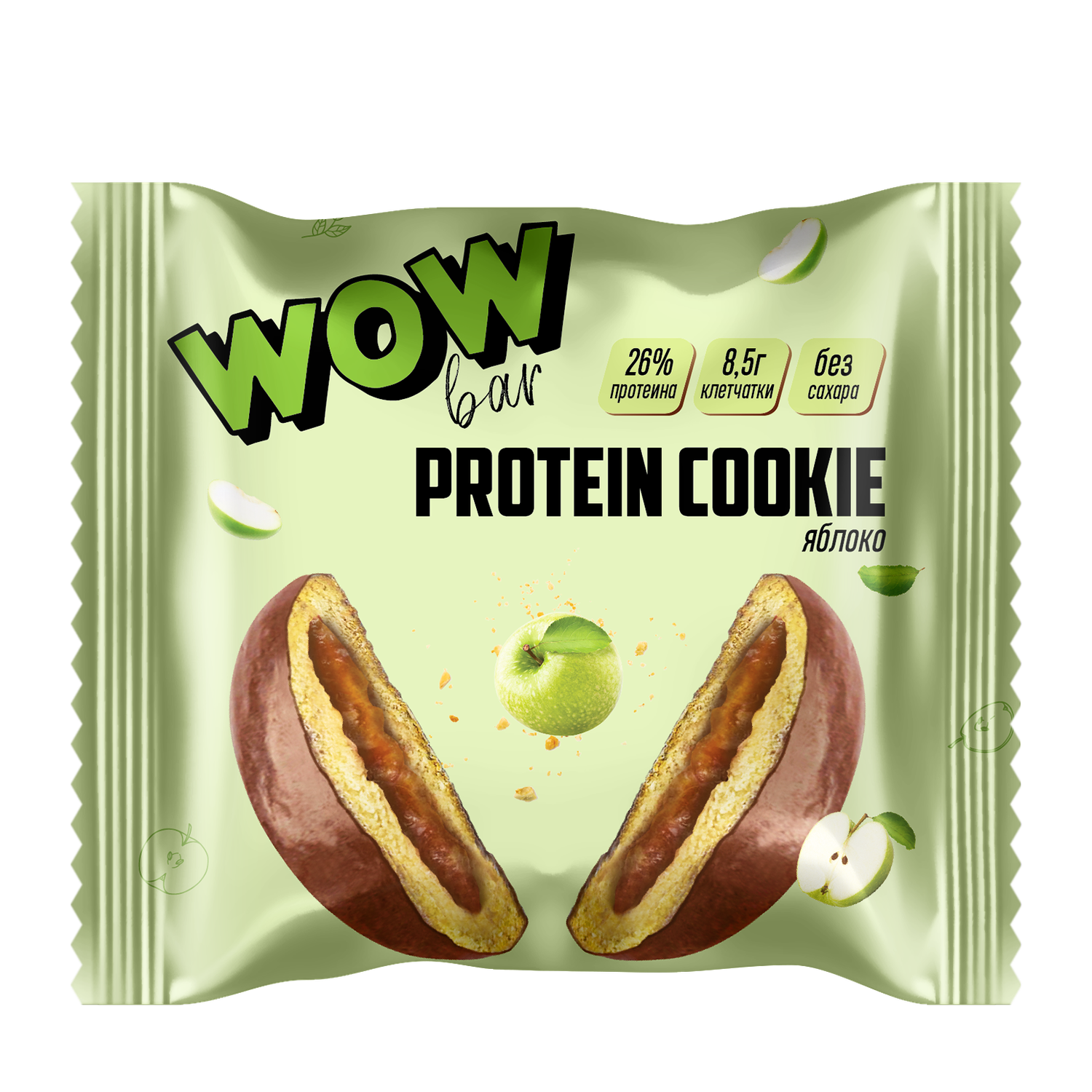 Протеиновое печенье Prime Kraft WOWBAR с начинкой со вкусом Яблоко шоубокс 10х40г - фото 1