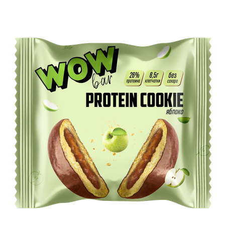 Протеиновое печенье Prime Kraft WOWBAR с начинкой со вкусом Яблоко шоубокс 10х40г