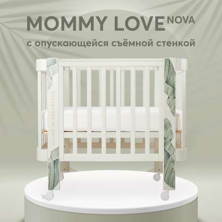 Детская кроватка Happy Baby Mommy Love прямоугольная, продольный маятник (зеленый, белый)