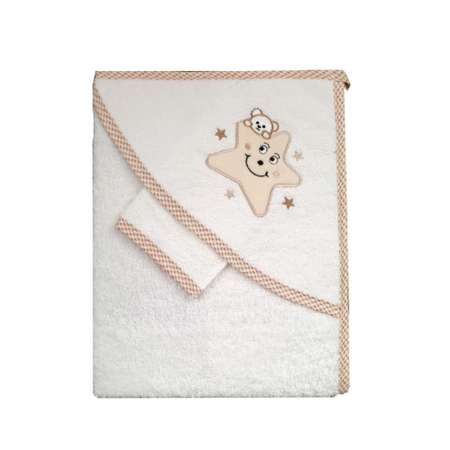 Набор для купания малыша M-BABY махровое полотенце с уголком и рукавичка 100% хлопок бежевый