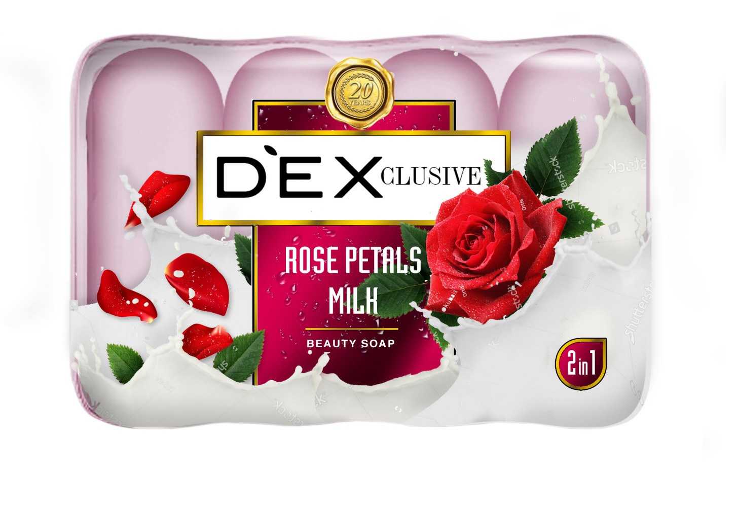 Мыло туалетное твёрдое Dexclusive rose petals and milk 2 в 1 4шт по 90 гр - фото 1