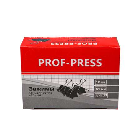 Зажим для бумаг Prof-Press черный 41мм 12шт в коробке