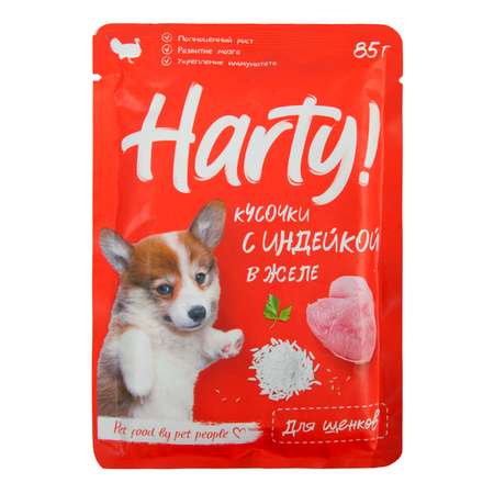 Корм для щенков Harty 85г кусочки с индейкой в желе