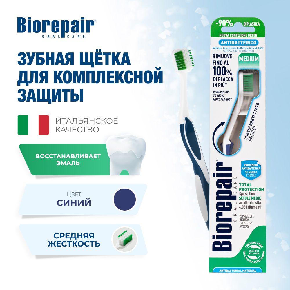 Зубная щетка Biorepair CURVE Protezione Totale изогнутая для комплексной защиты - фото 1