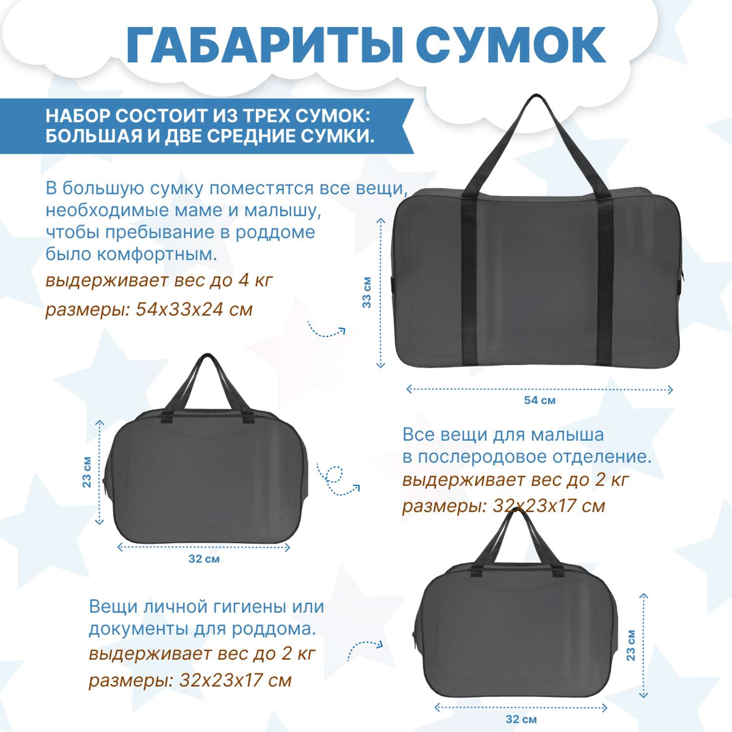 Набор для роддома ForBaby прозрачные сумки 3 шт - черный цвет - фото 3