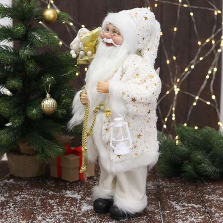 Дед мороз Зимнее волшебство «В белой звёздной шубке с фонарём» 45 см