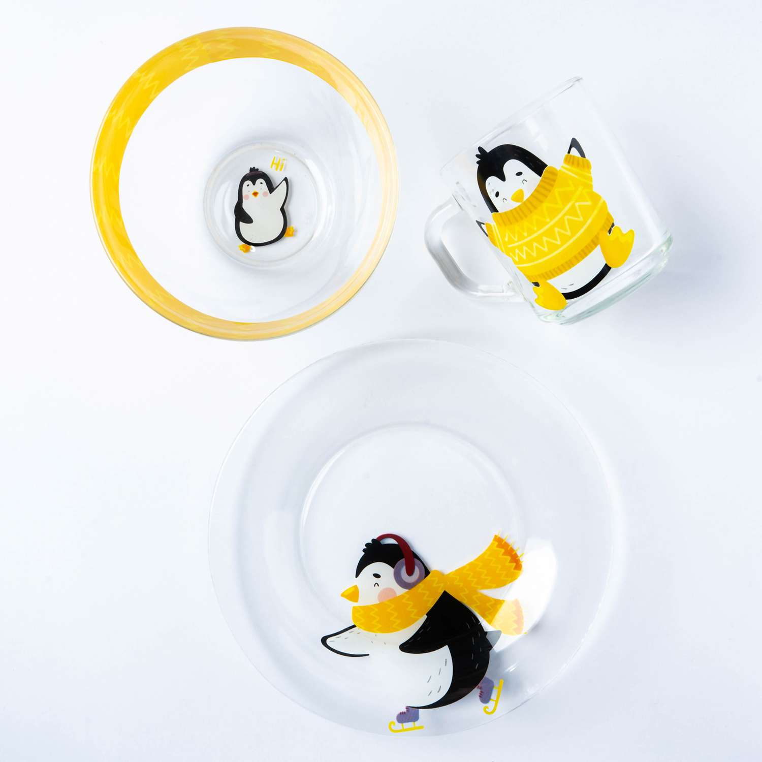 Набор посуды детский Доляна Пингвинёнок миска 450 мл тарелка 20 см кружка 200 - фото 1
