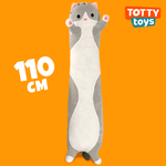 Мягкая игрушка подушка кошка TOTTY TOYS кот батон 110 см серый антистресс развивающая обнимашка