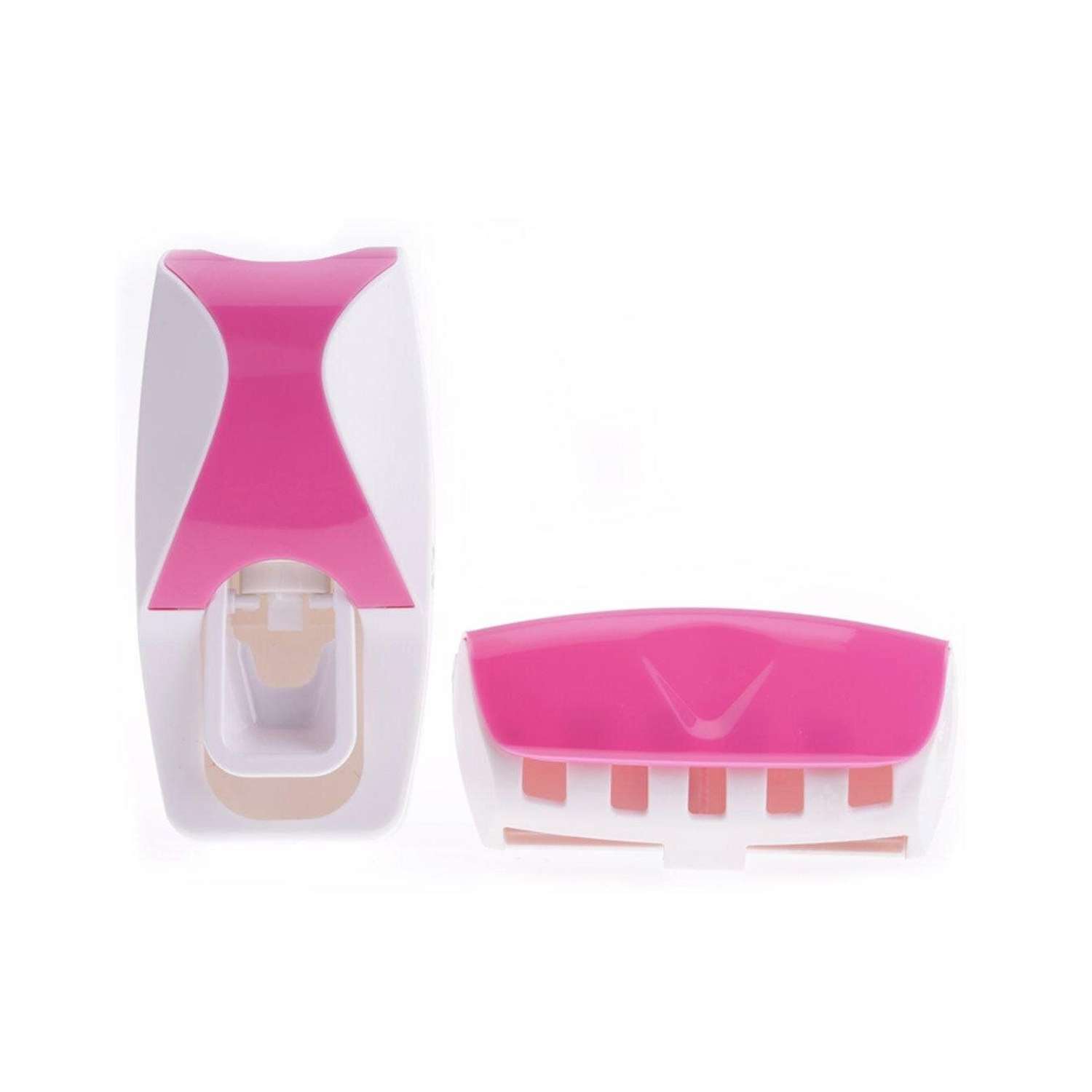 Набор Seichi Автоматический дозатор для зубной пасты + держатель для щёток розовый - фото 1