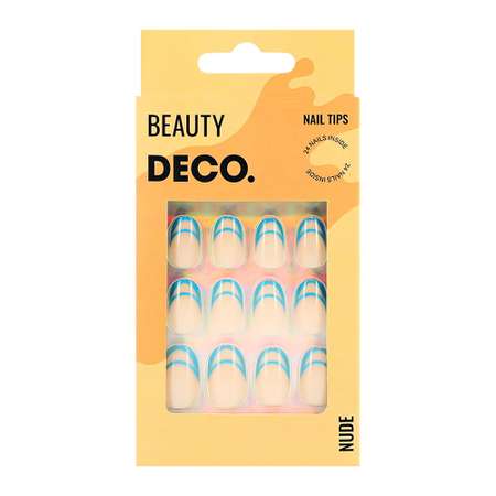 Набор накладных ногтей DECO. Nude blue line (24 шт + клеевые стикеры 24 шт)