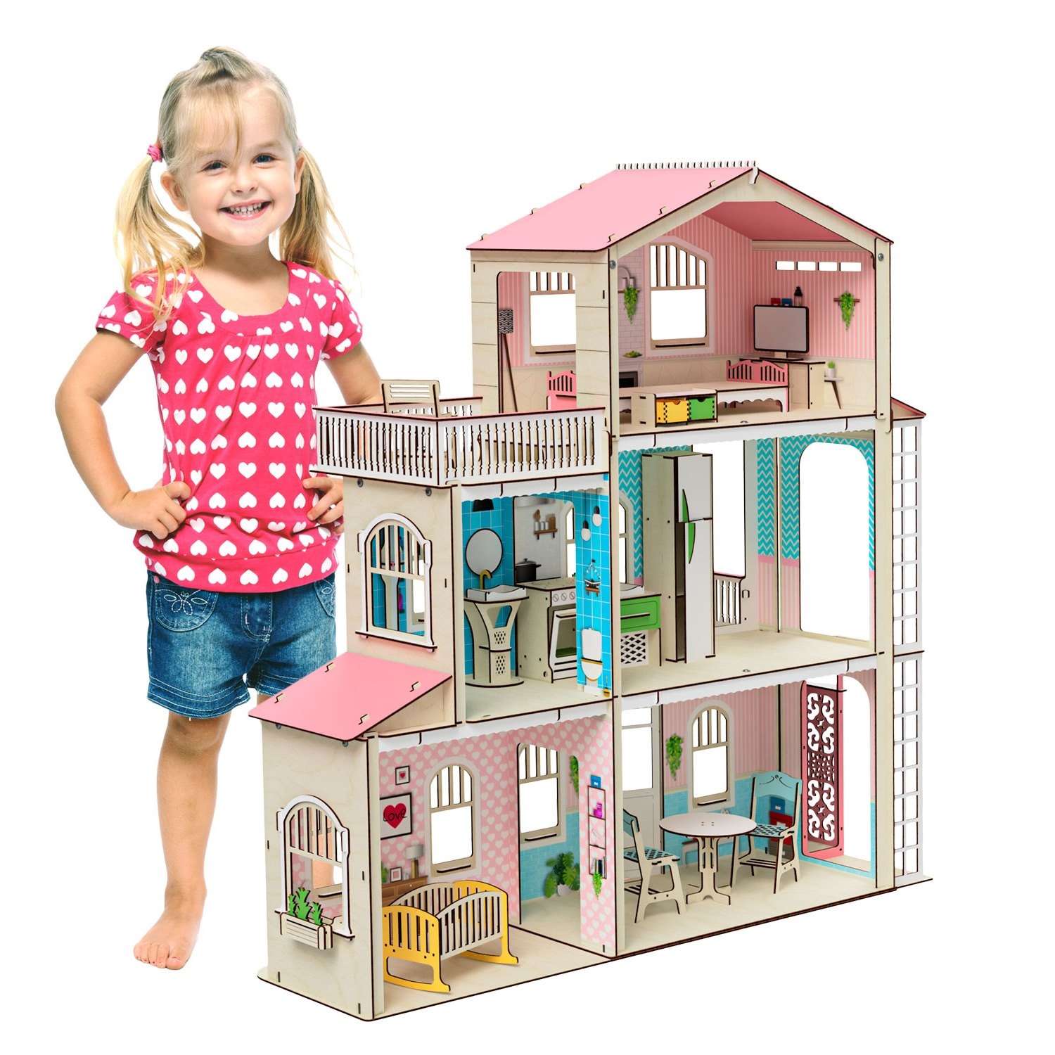 Кукольный домик с мебелью M-WOOD Симфония с лифтом с мебелью 3023_3 - фото 1