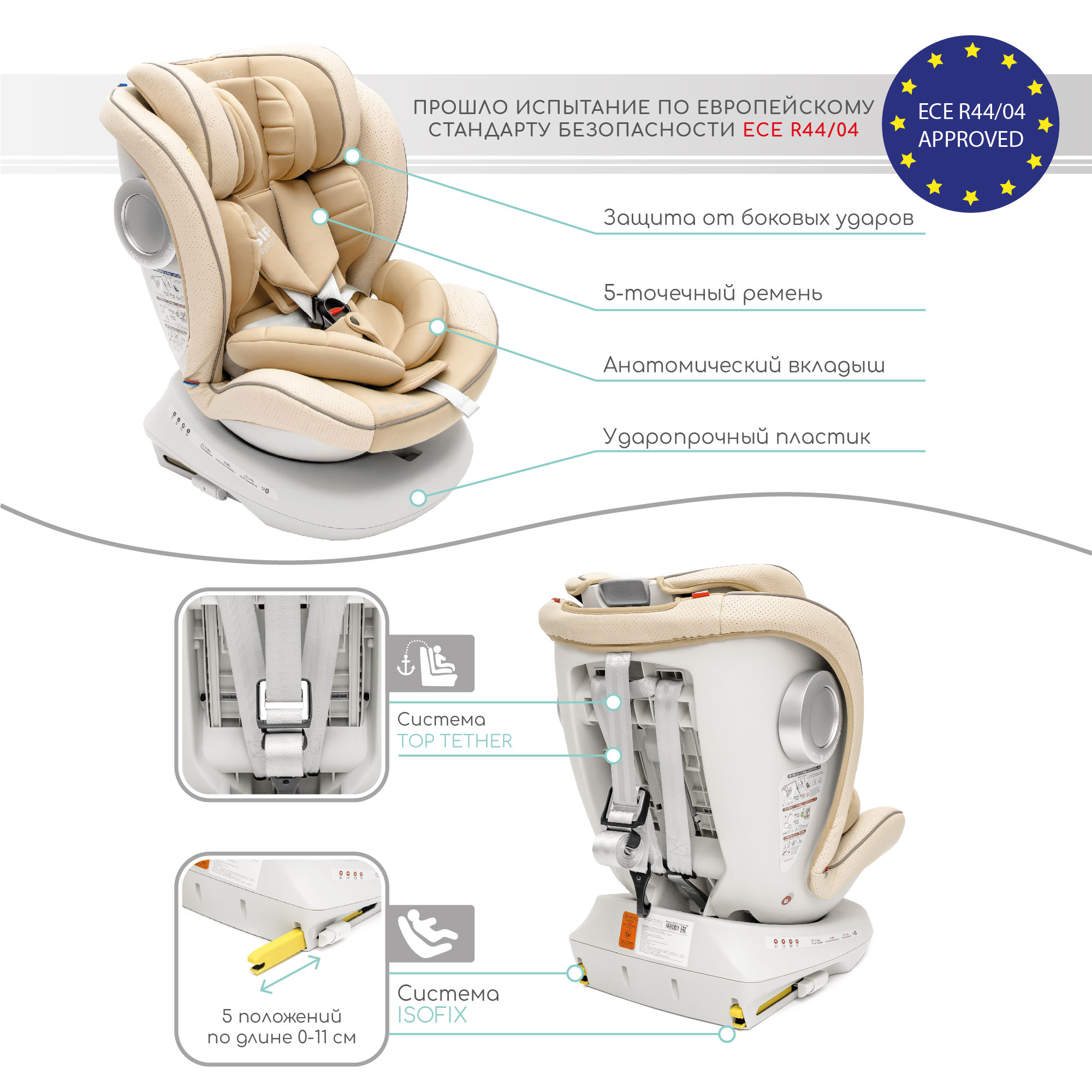 Автокресло Amarobaby Сhampion Isofix класс D группа 0+/1/2/3 Бежевый - фото 12