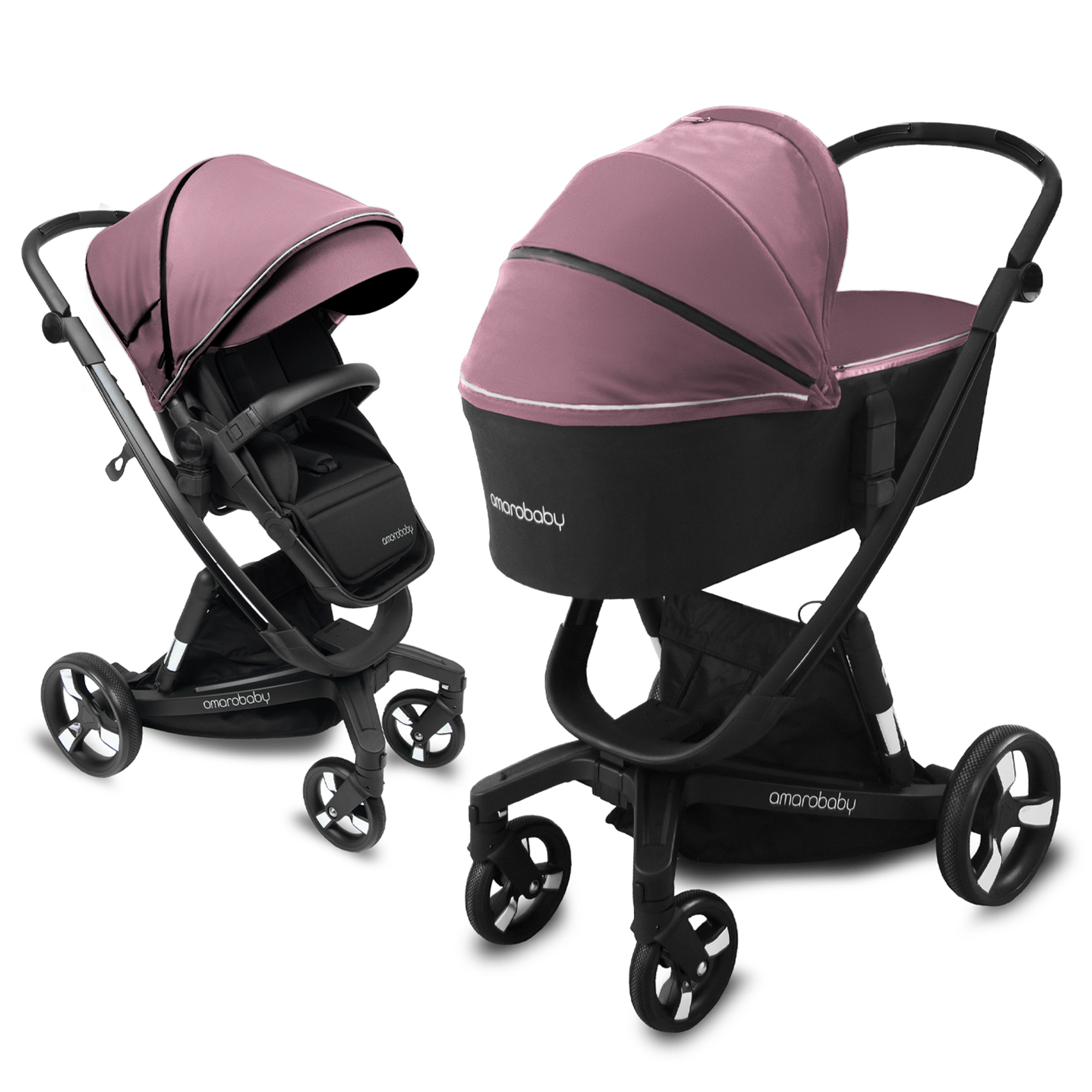 Коляска детская 2 в 1 AmaroBaby TUTUM с AUTO BRAKE розовый - фото 22