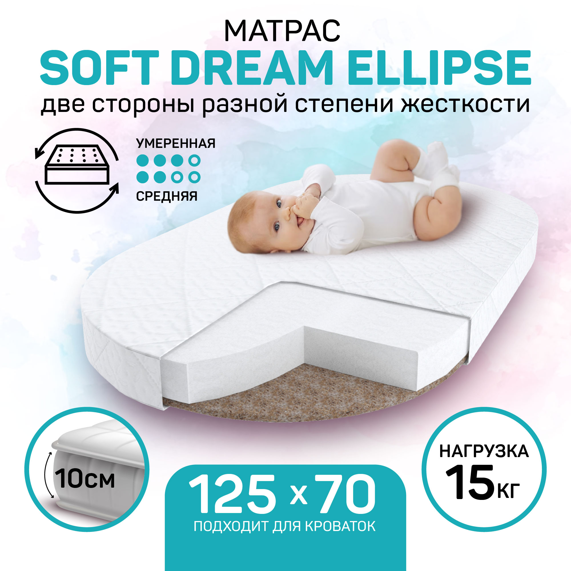 Матрас Soft Dream Ellipse Amarobaby со съемным чехлом 1250x750х100 см - фото 1