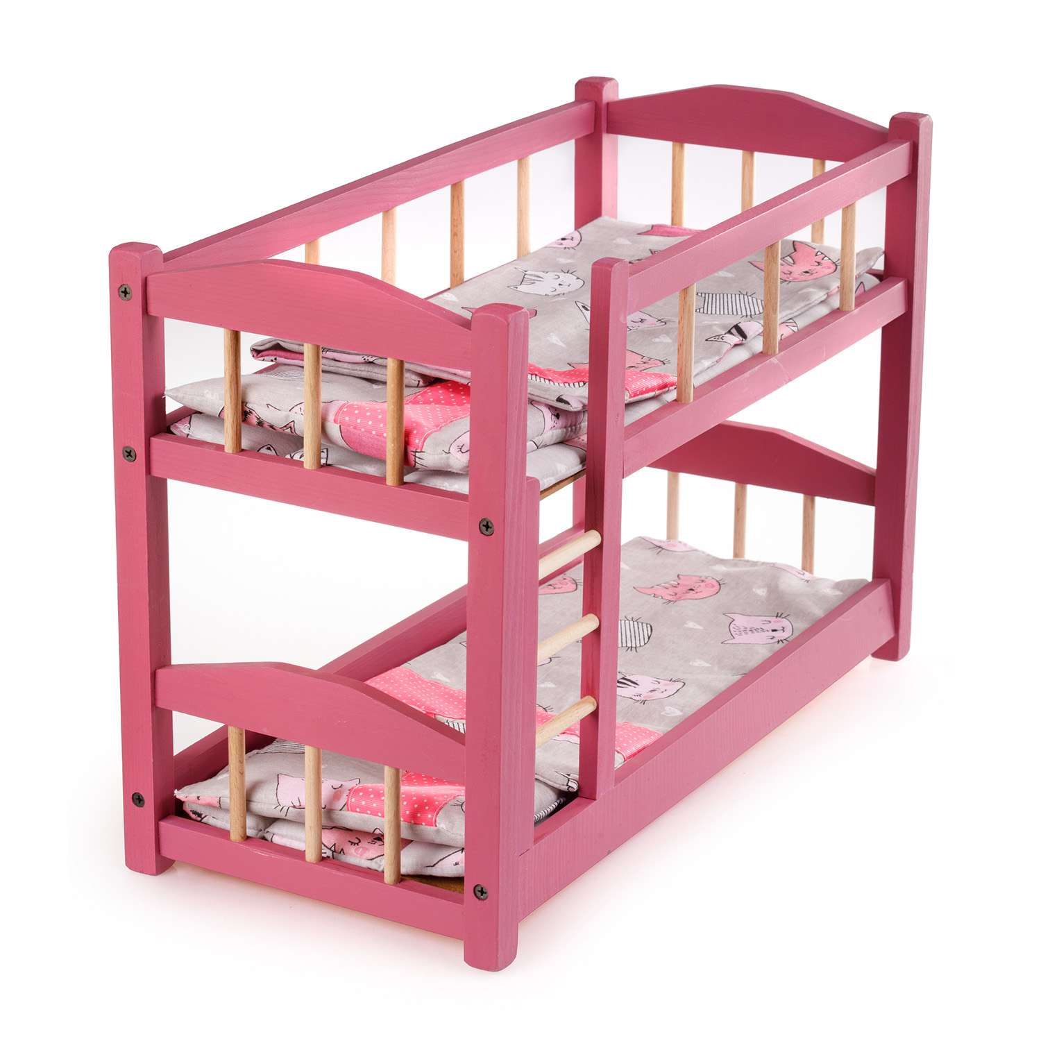 Кроватка для кукол Тутси 2х ярусная розовая деревянная 50х35х23 см 1-289-2021 - фото 1
