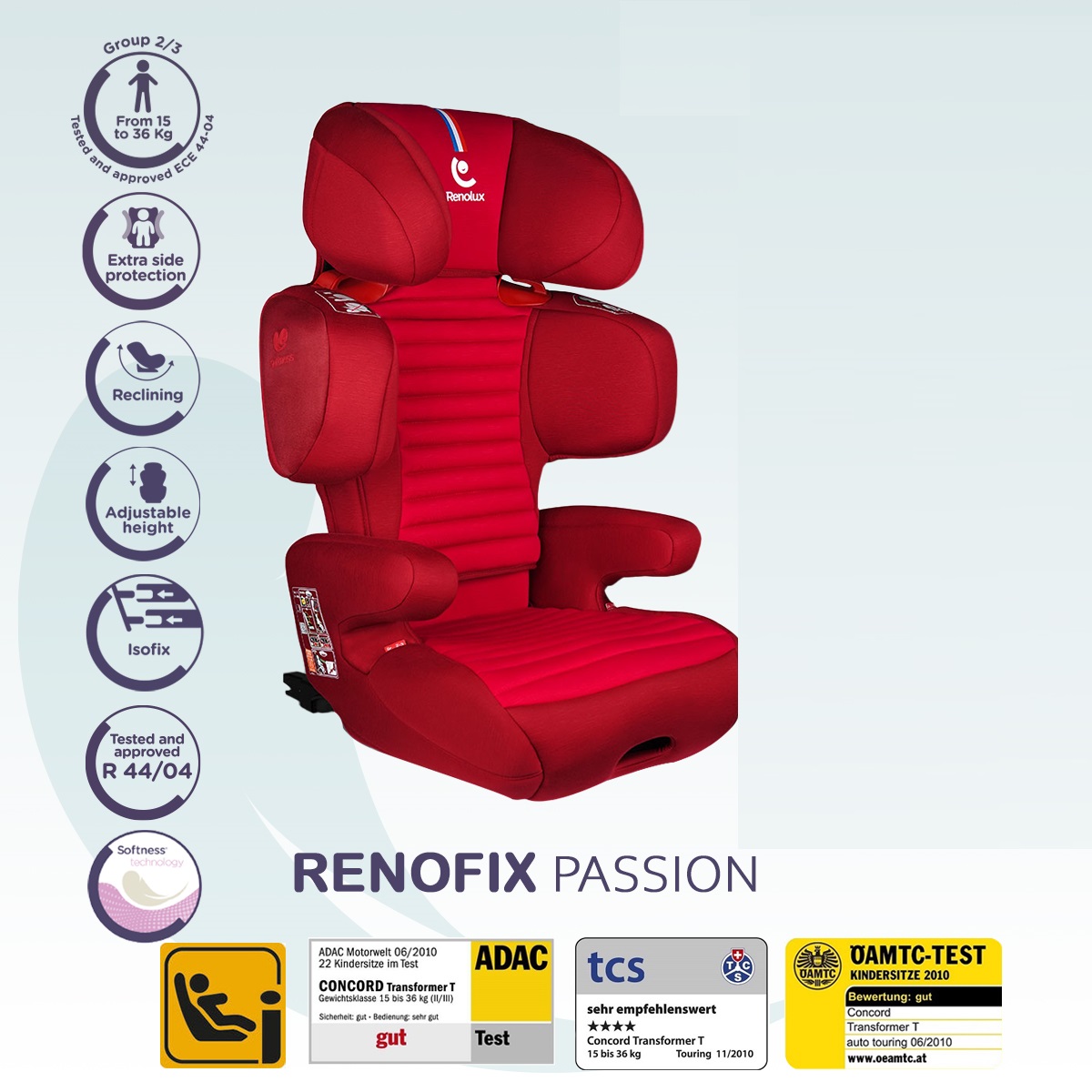 RENOLUX Автокресло детское RENOFIX гр.2/3 PASSION цвет красный