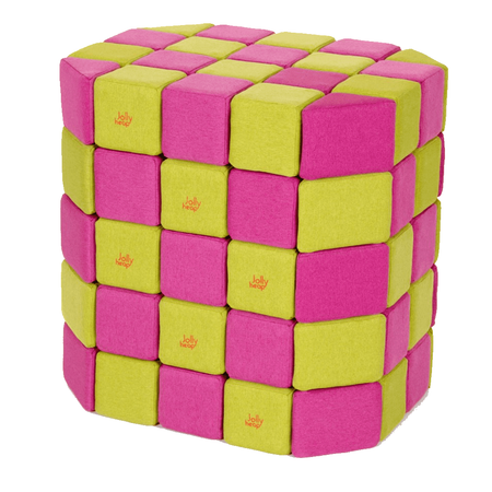 Магнитный конструктор JollyHeap Мягкие кубики Розовый-Желтый Basic 1121 100 штук