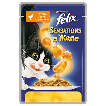 Корм влажный для кошек Felix Sensations 85г с курицей в желе с морковью пауч