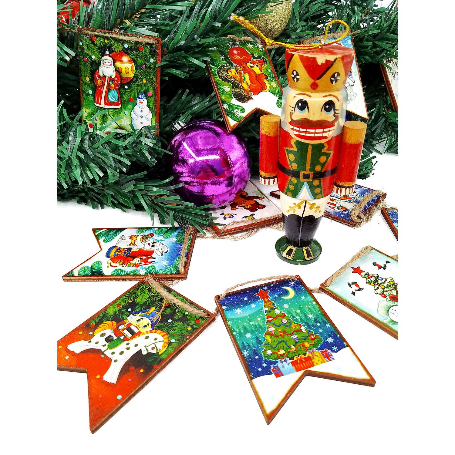 Набор деревянный Нескучные игры Новогодние флажки из дерева 12 деталей Maxi - фото 6