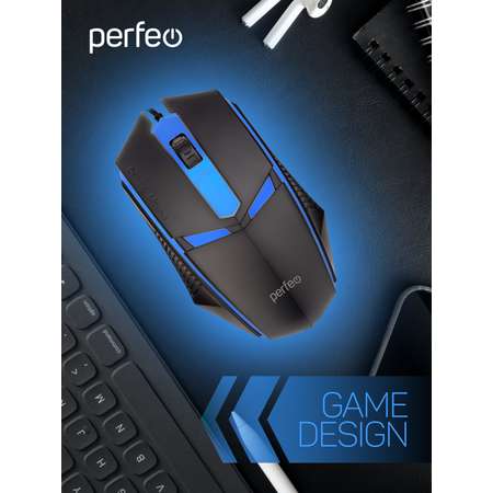 Мышь проводная Perfeo FACE 3 кнопки USB чёрн GAME DESIGN 7 цветов подсветка 1000 DPI