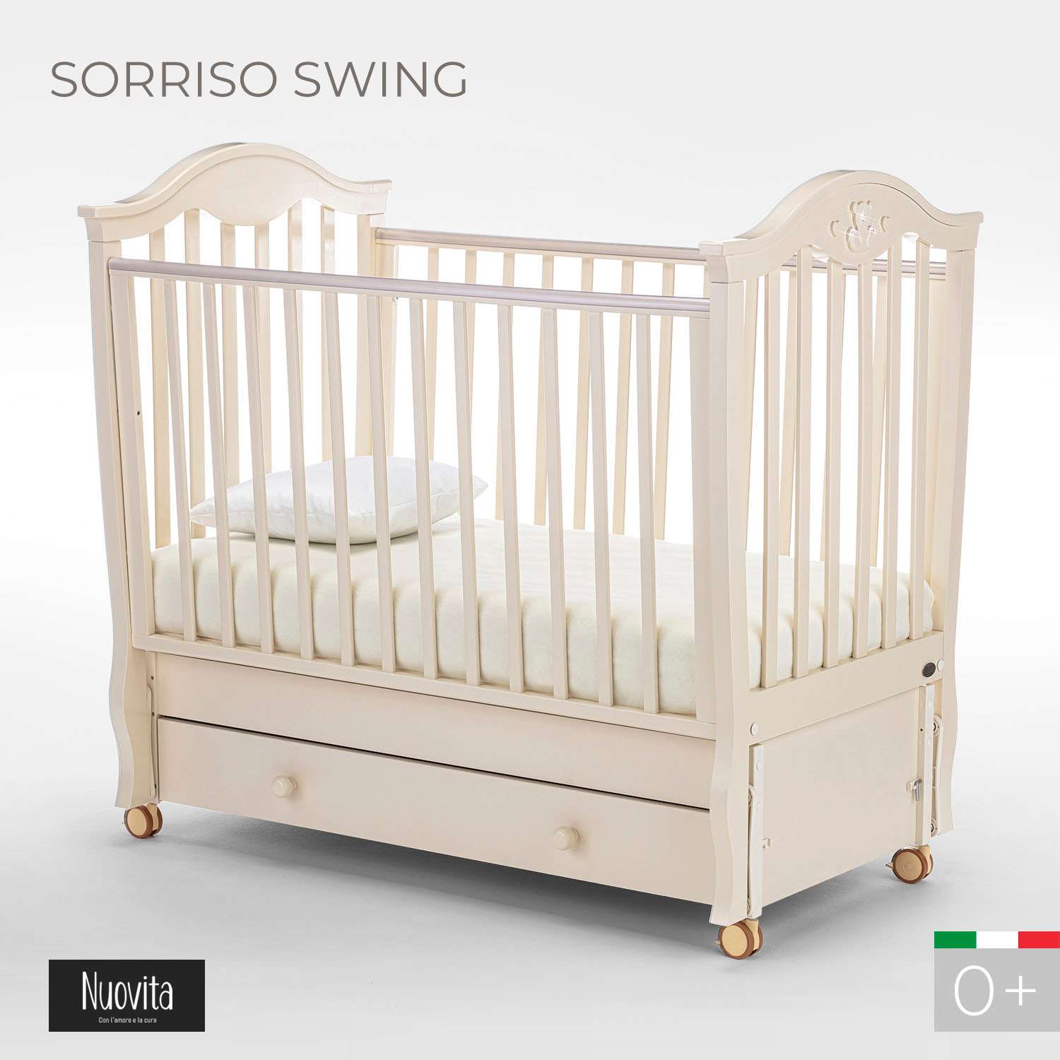 Детская кроватка Nuovita Sorriso Swing прямоугольная, поперечный маятник (слоновая кость) - фото 2