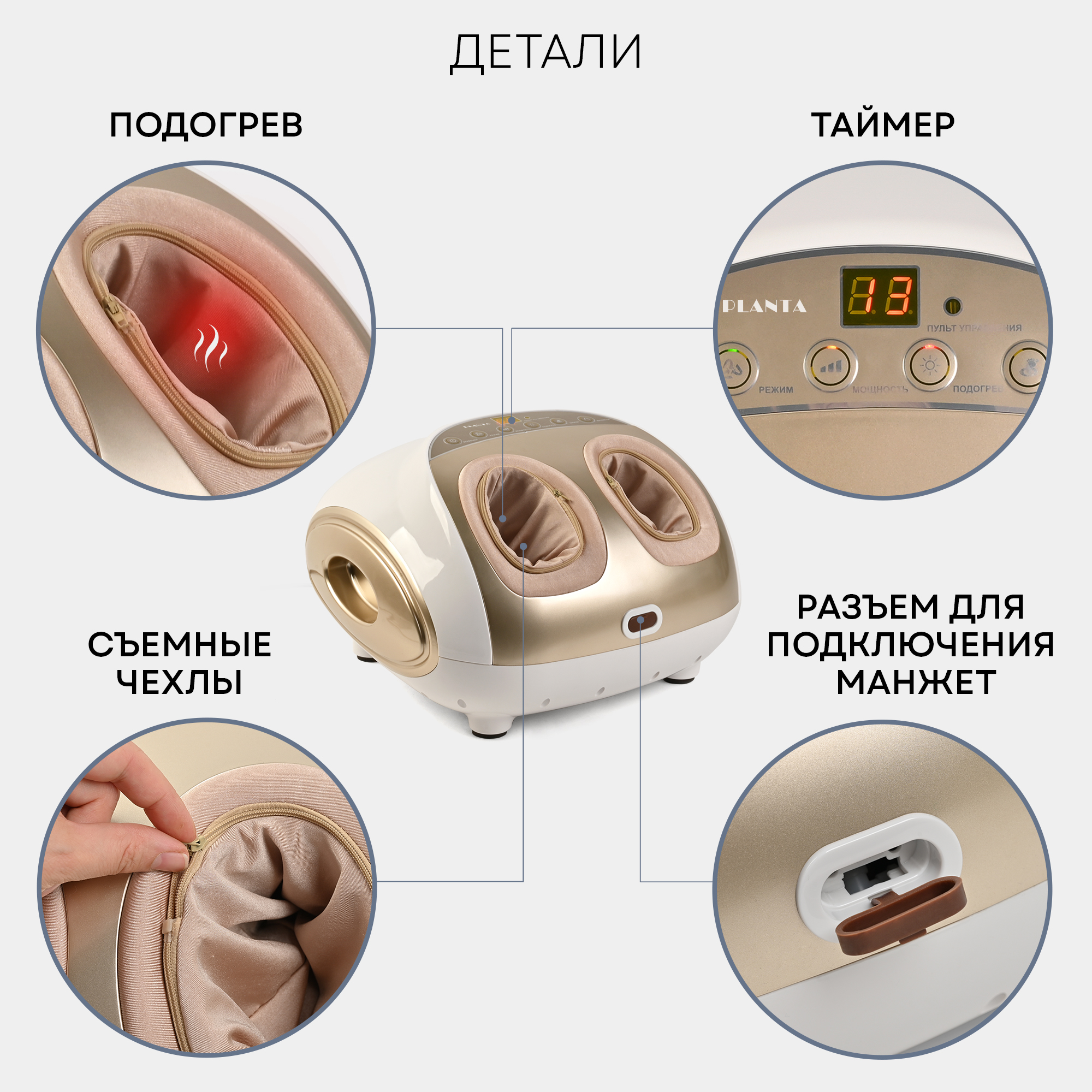 Массажер для ног Planta с подогревом и компрессионными манжетами 3 в 1 MF-11 4 вида массажа Шиацу лимфодренажный - фото 10