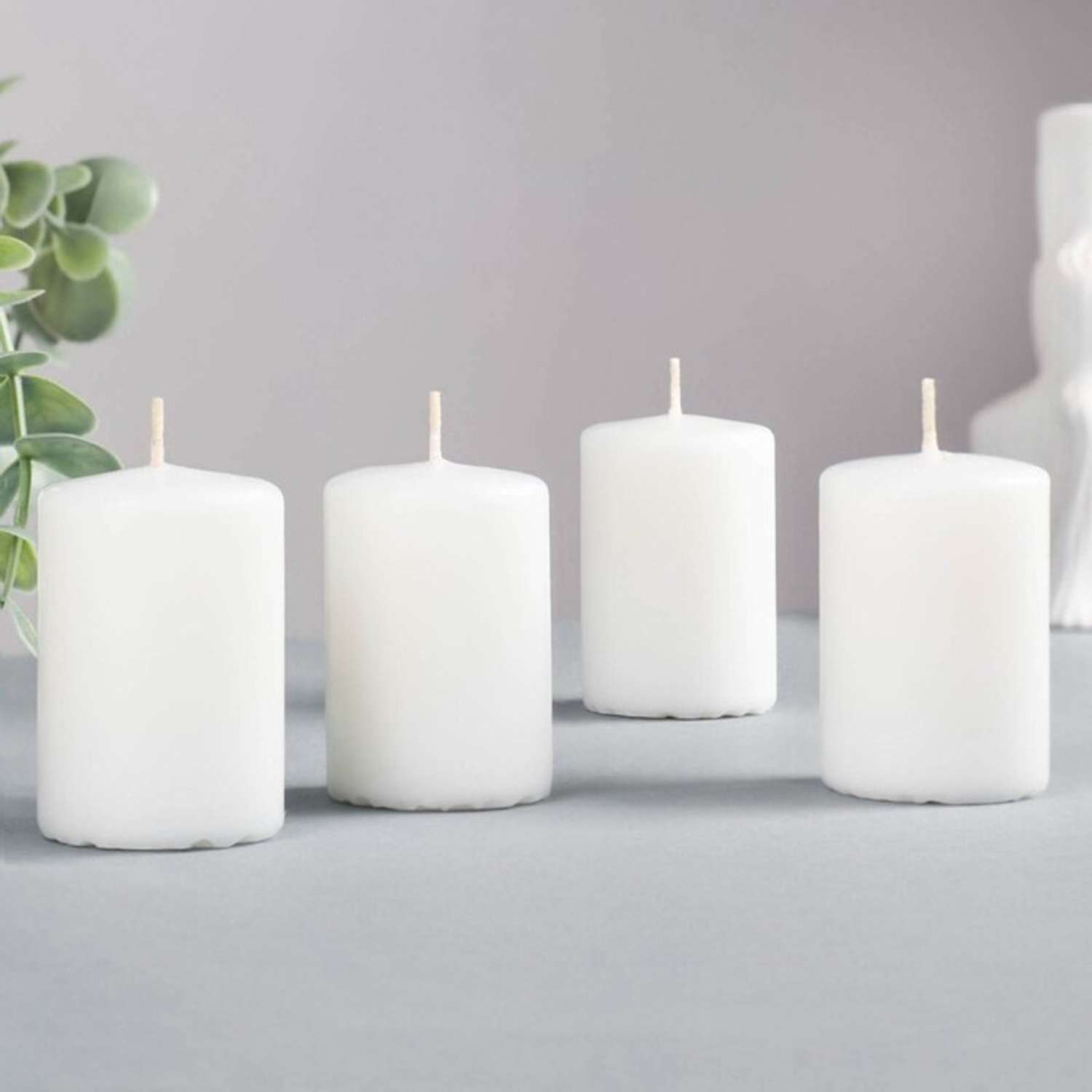 Набор свечей-цилиндров Fibo белые интерьерные 4 штуки 6x4 см - фото 1