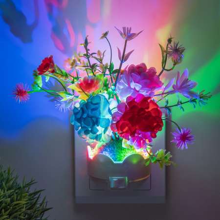 Ночник RISALUX «Розовые цветы» LED RGB 5х8х12 см