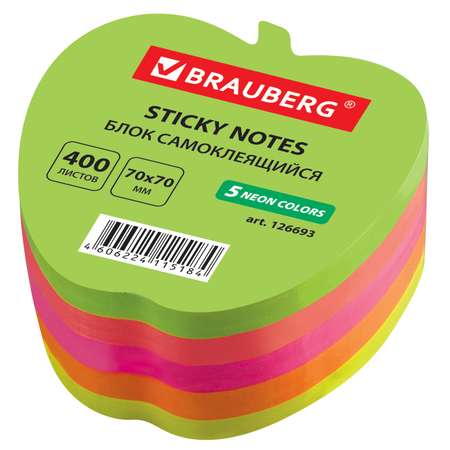 Стикеры самоклеящиеся Brauberg блок для записей и заметок фигурный неоновый 400 листов 5 цветов