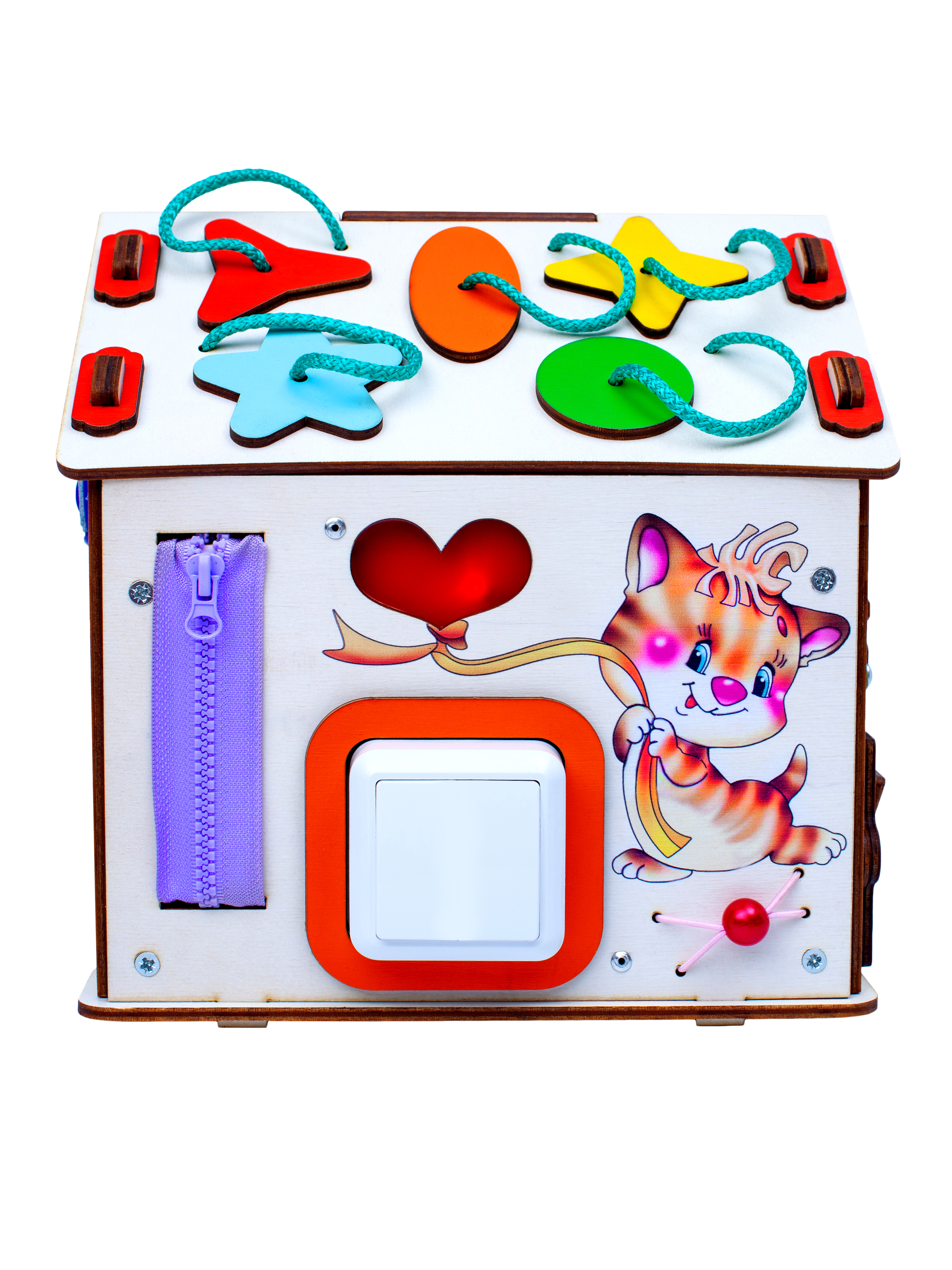 Бизиборд Jolly Kids развивающий домик со светом Котик - фото 5