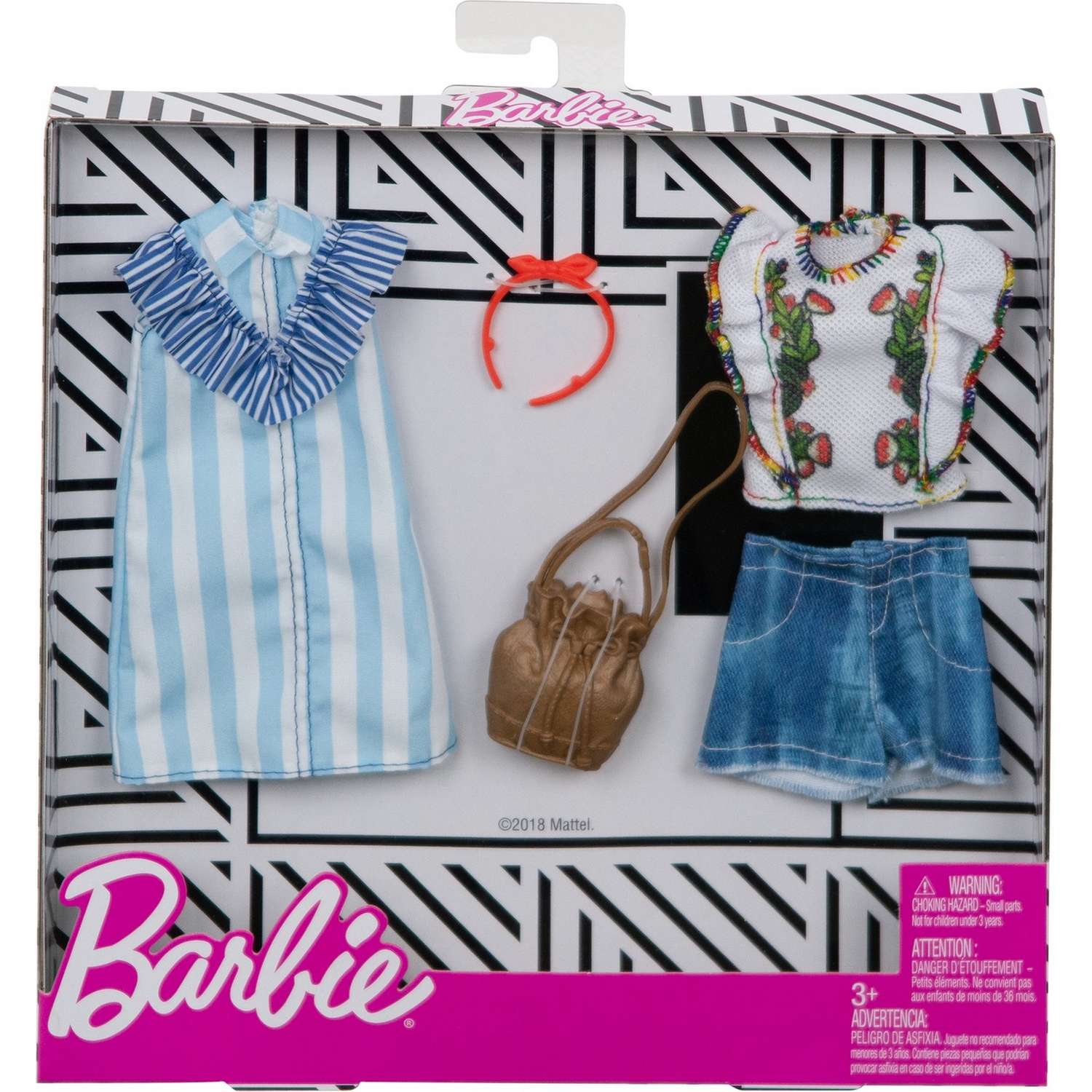 Одежда Barbie Универсальный наряд 2 комплекта Полоска и цветочный принт FXJ63 FKT27 - фото 2