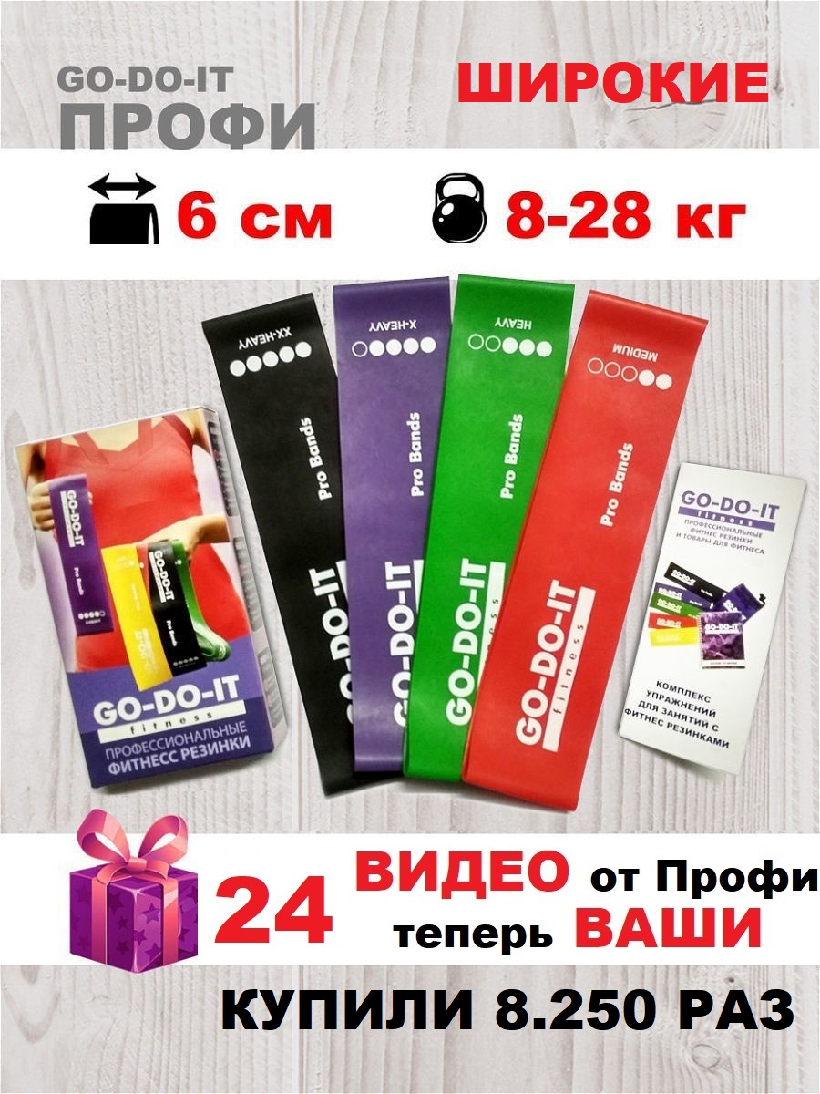 Резинки для фитнеса GO-DO-IT PROFI 4 шт 8 - 28 кг - фото 2