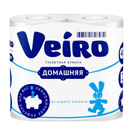 Туалетная бумага Veiro Домашняя 2 слоя/4 рулона Белая без аромата