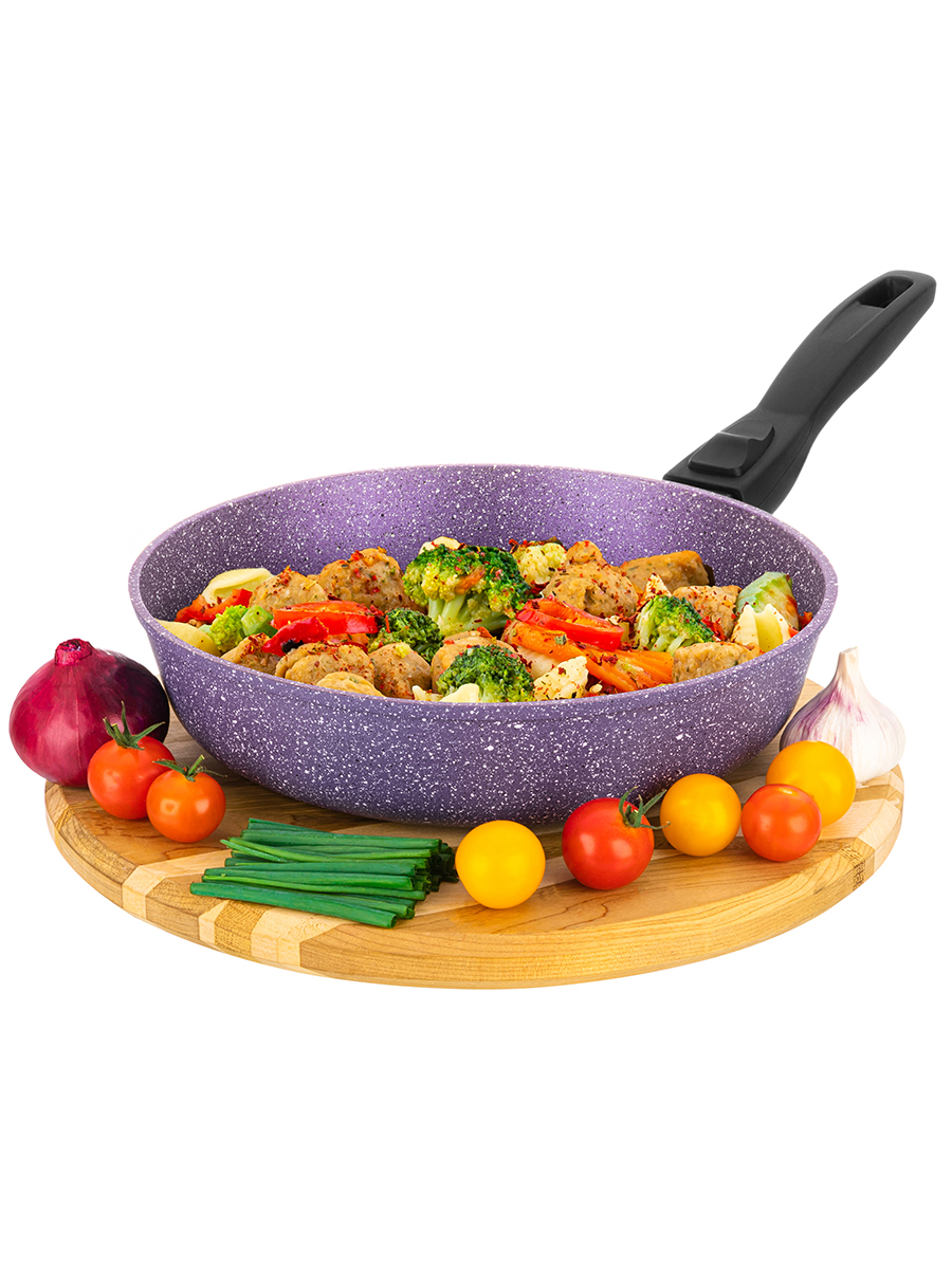 Сковорода Elan Gallery глубокая 24 см Гармония вкуса. Фиолетовый топаз с крышкой D24. Съёмная ручка - фото 4