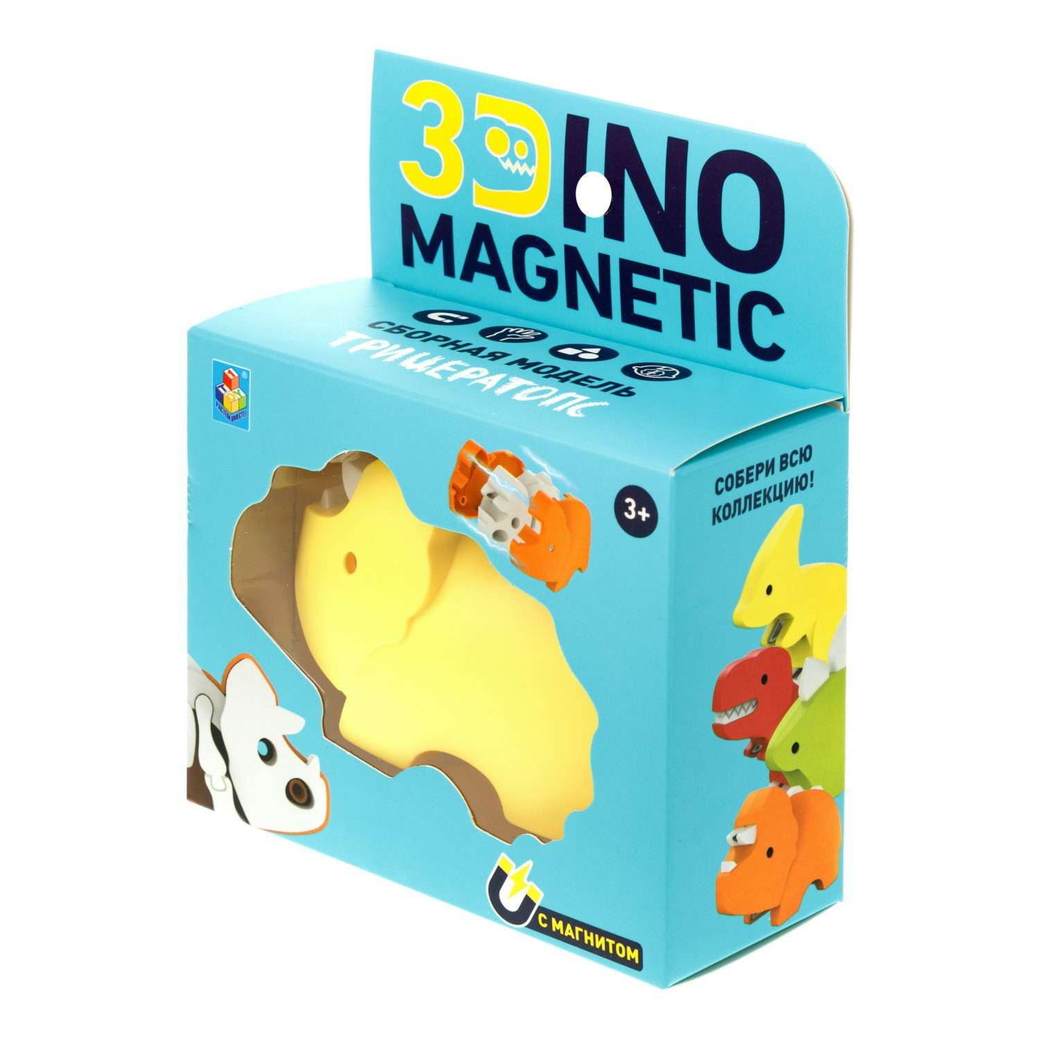 Сборная модель 1TOY 3Dino Magnetic Трицератопс желтый - фото 11