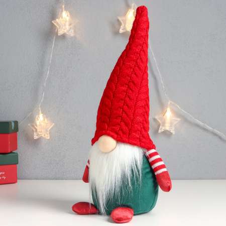 Кукла интерьерная Зимнее волшебство «Дед Мороз светящийся нос в красном колпаке заг-заг» 33х15х12 см