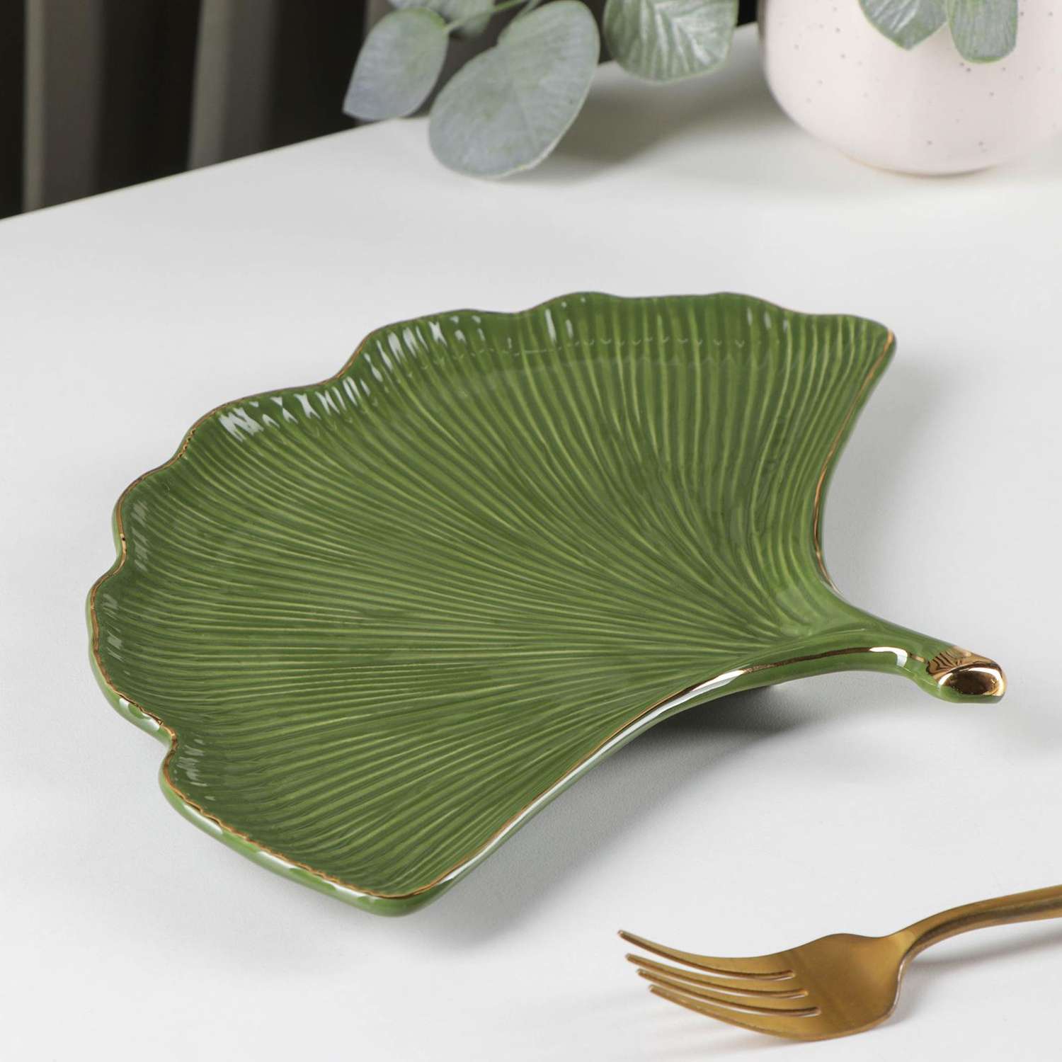 Блюдо Sima-Land керамическое сервировочное «Лист» 26×20 см цвет зелёный - фото 2
