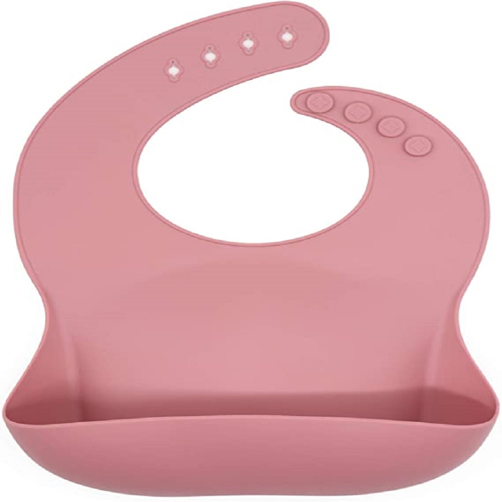 Детский силиконовый нагрудник MIKMEL для кормления мягкий с карманом и застежкой Dark Pink - фото 1